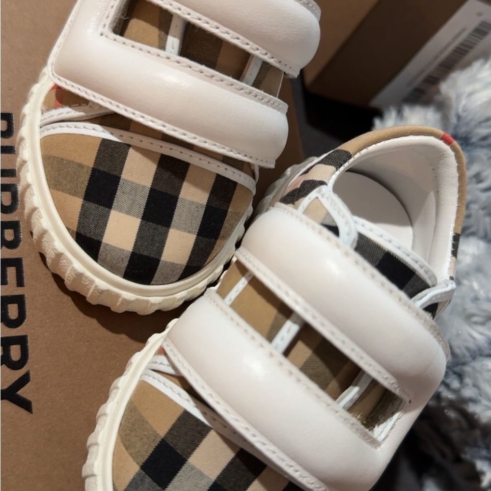 Burberry Kids Checkered Sneakers - White and Tan